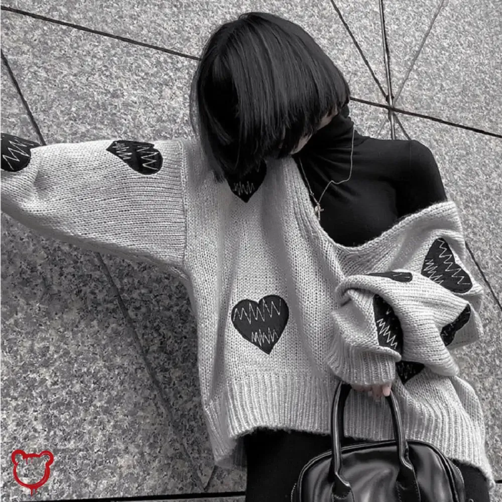 Grey Love' Grunge Embroidery Sweater