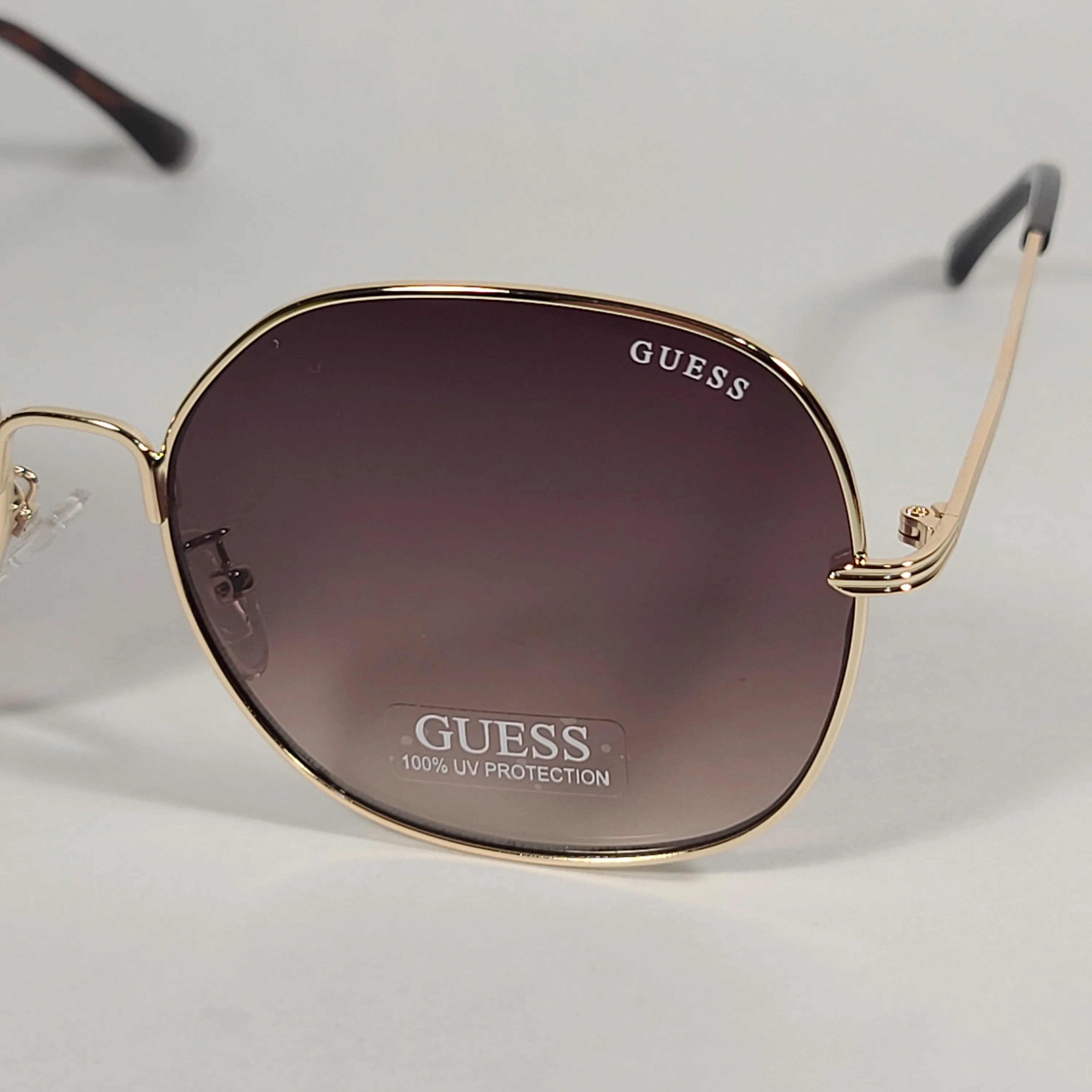 Guess Oversized Round Butterfly Sunglasses Gold Tone Metal Frame Brown Gradient Lens GF0385 32F