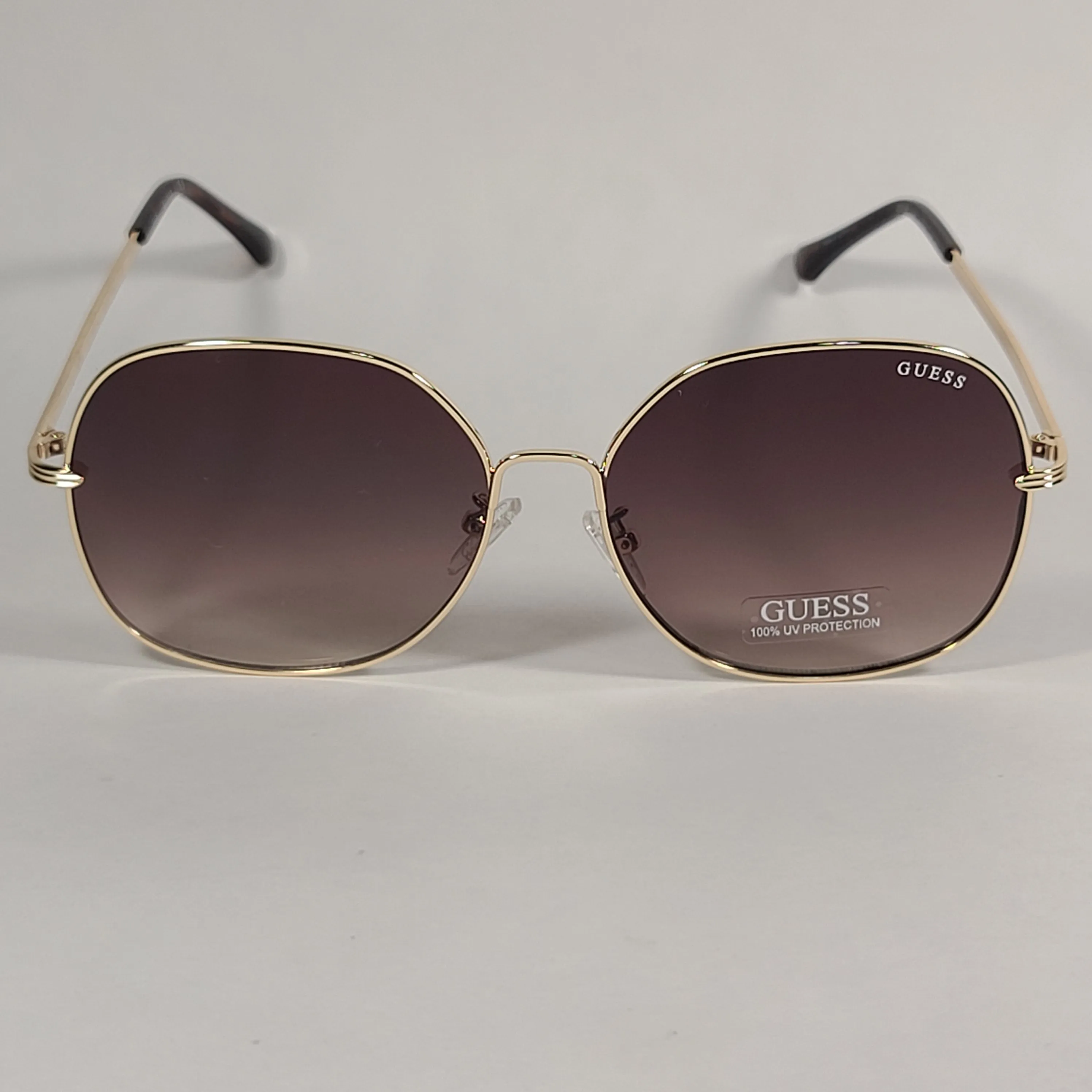 Guess Oversized Round Butterfly Sunglasses Gold Tone Metal Frame Brown Gradient Lens GF0385 32F