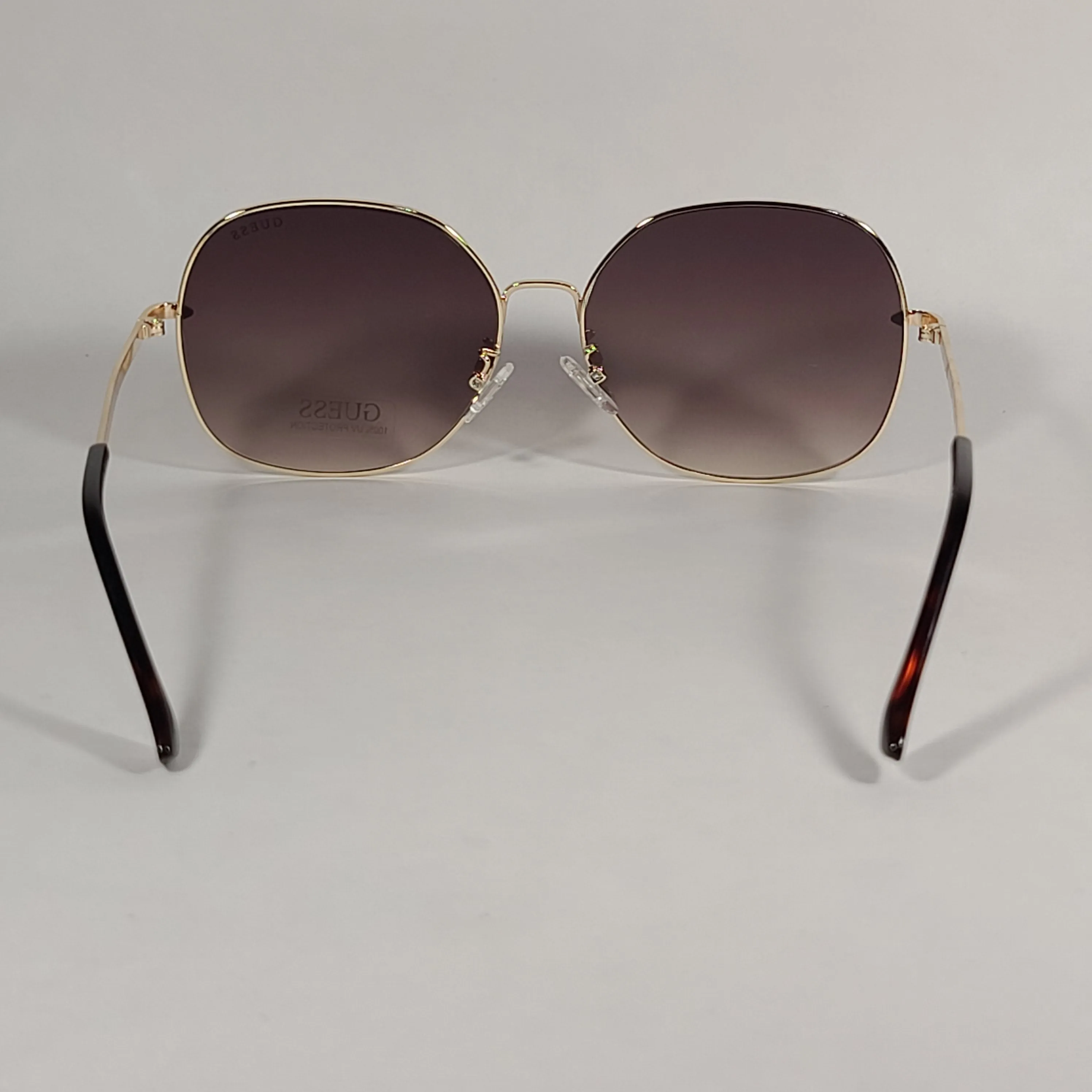 Guess Oversized Round Butterfly Sunglasses Gold Tone Metal Frame Brown Gradient Lens GF0385 32F