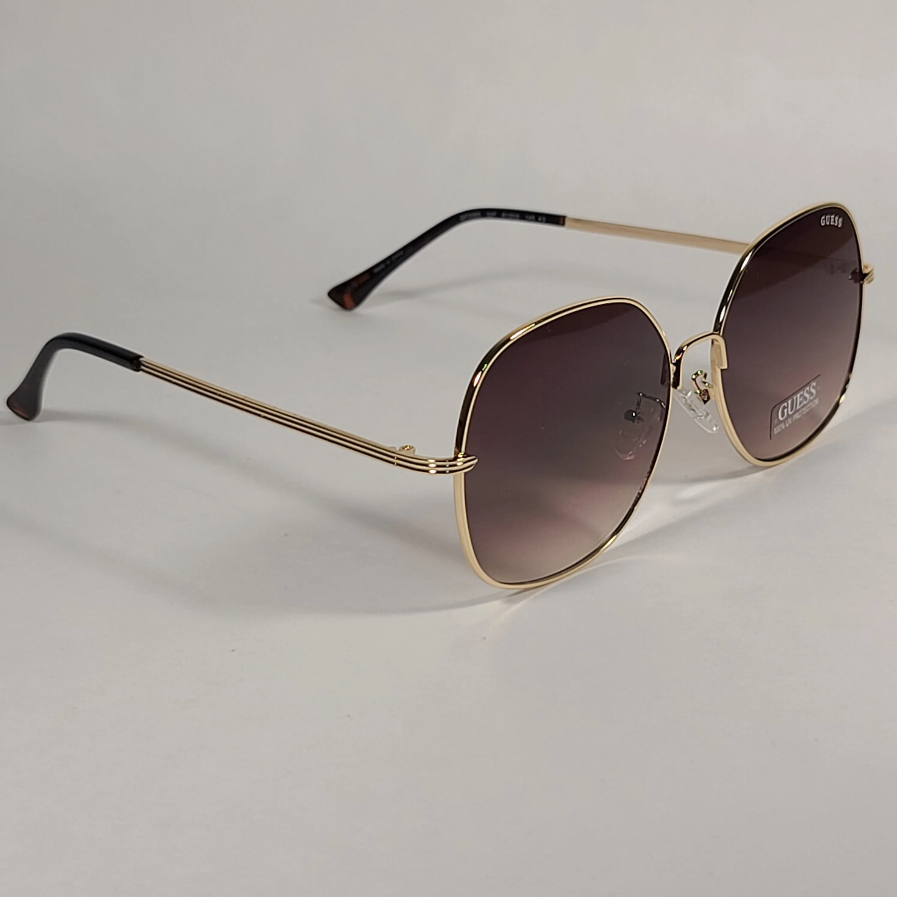 Guess Oversized Round Butterfly Sunglasses Gold Tone Metal Frame Brown Gradient Lens GF0385 32F