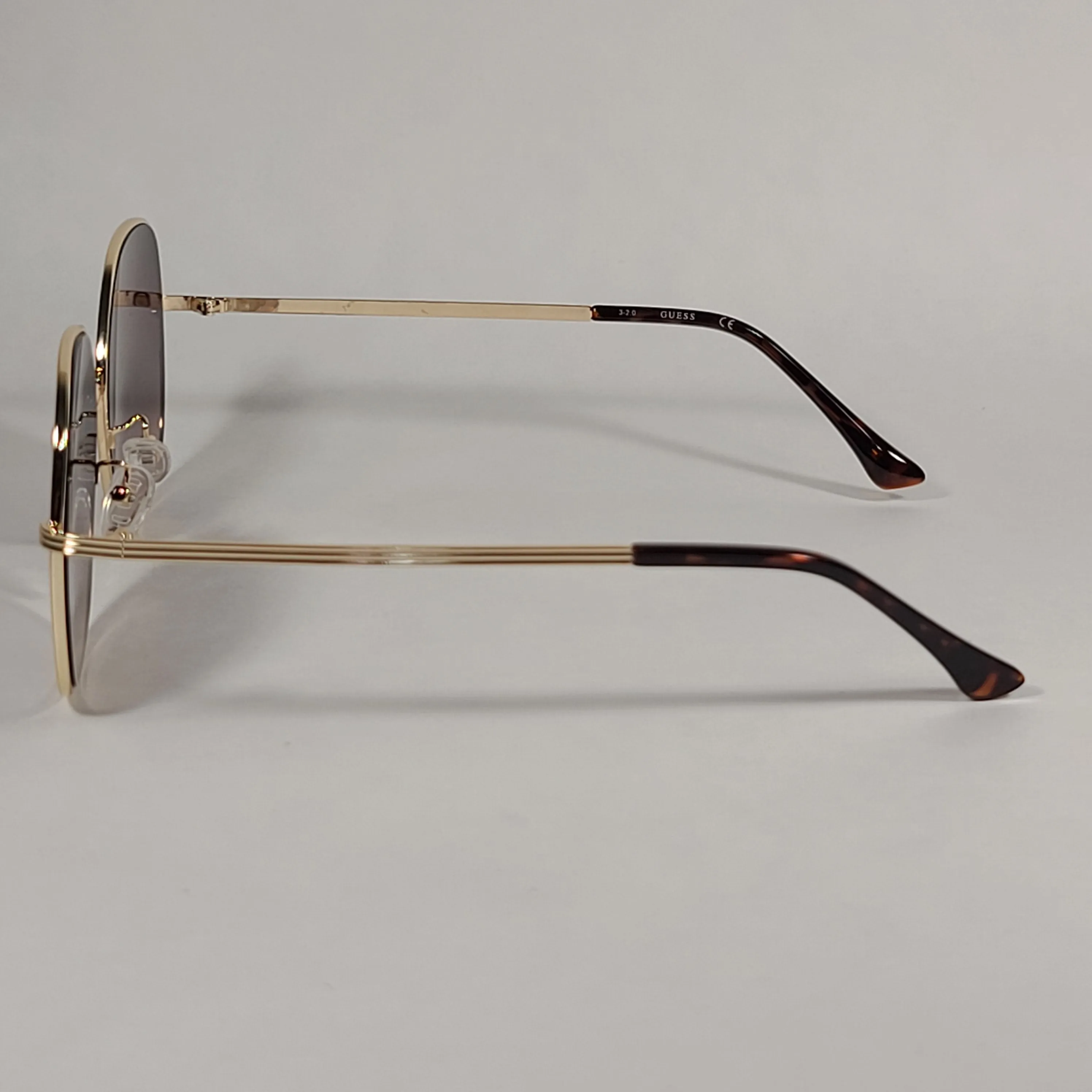 Guess Oversized Round Butterfly Sunglasses Gold Tone Metal Frame Brown Gradient Lens GF0385 32F
