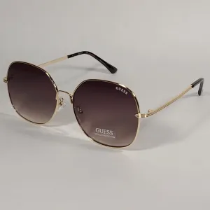 Guess Oversized Round Butterfly Sunglasses Gold Tone Metal Frame Brown Gradient Lens GF0385 32F
