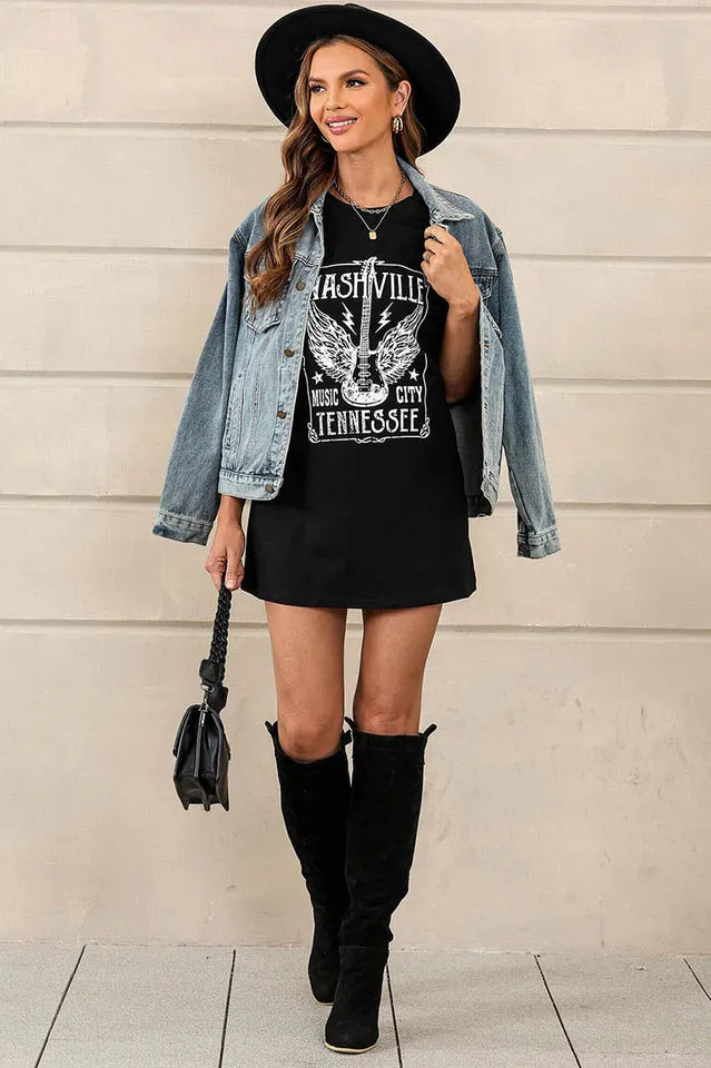 Guitar Slogan Letter Graphic Tee in Oversized Fit