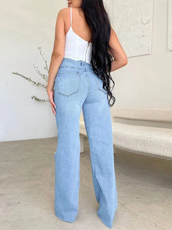 GYPSY GIRL - High Waist Ripped Wide Leg Jeans