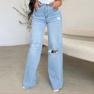GYPSY GIRL - High Waist Ripped Wide Leg Jeans