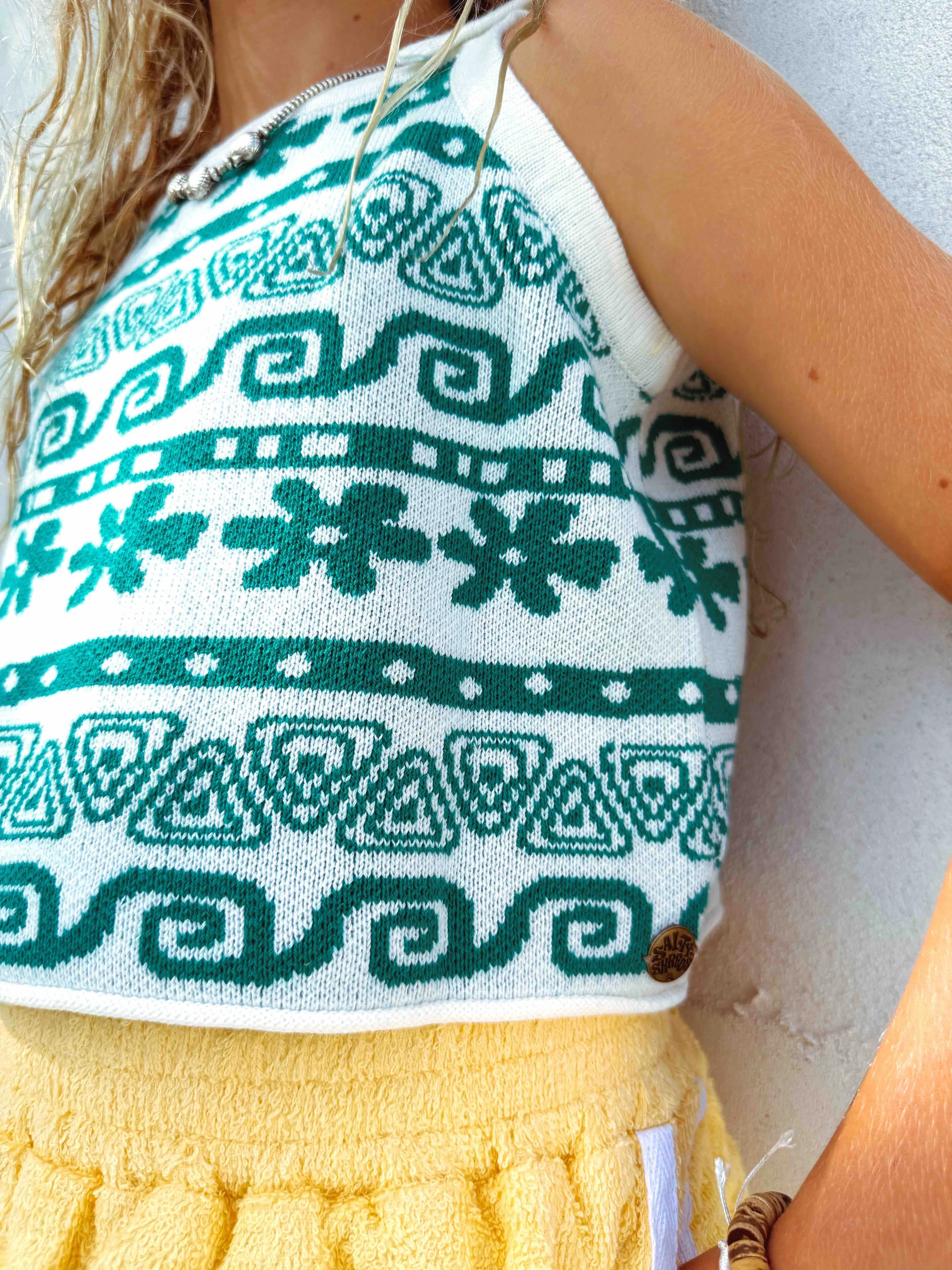 Hawaii Dayz knit summer tye crop - Green / White - Girls