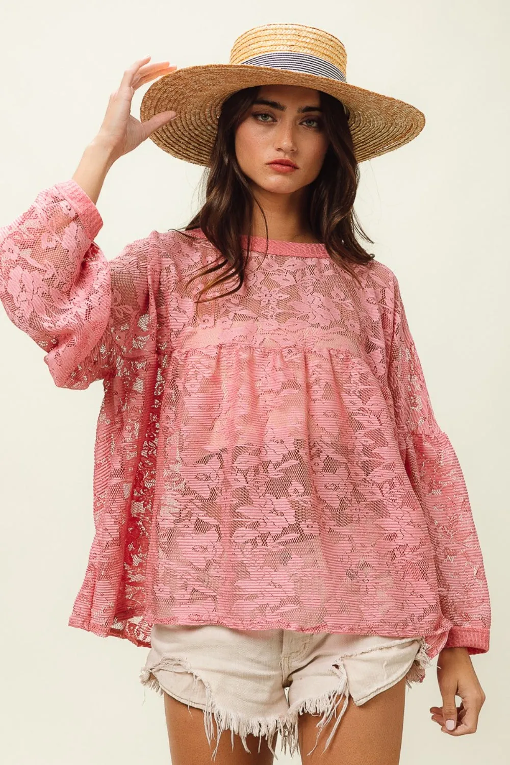 Hazel Blues® |  BiBi Floral Lace Long Sleeve Top