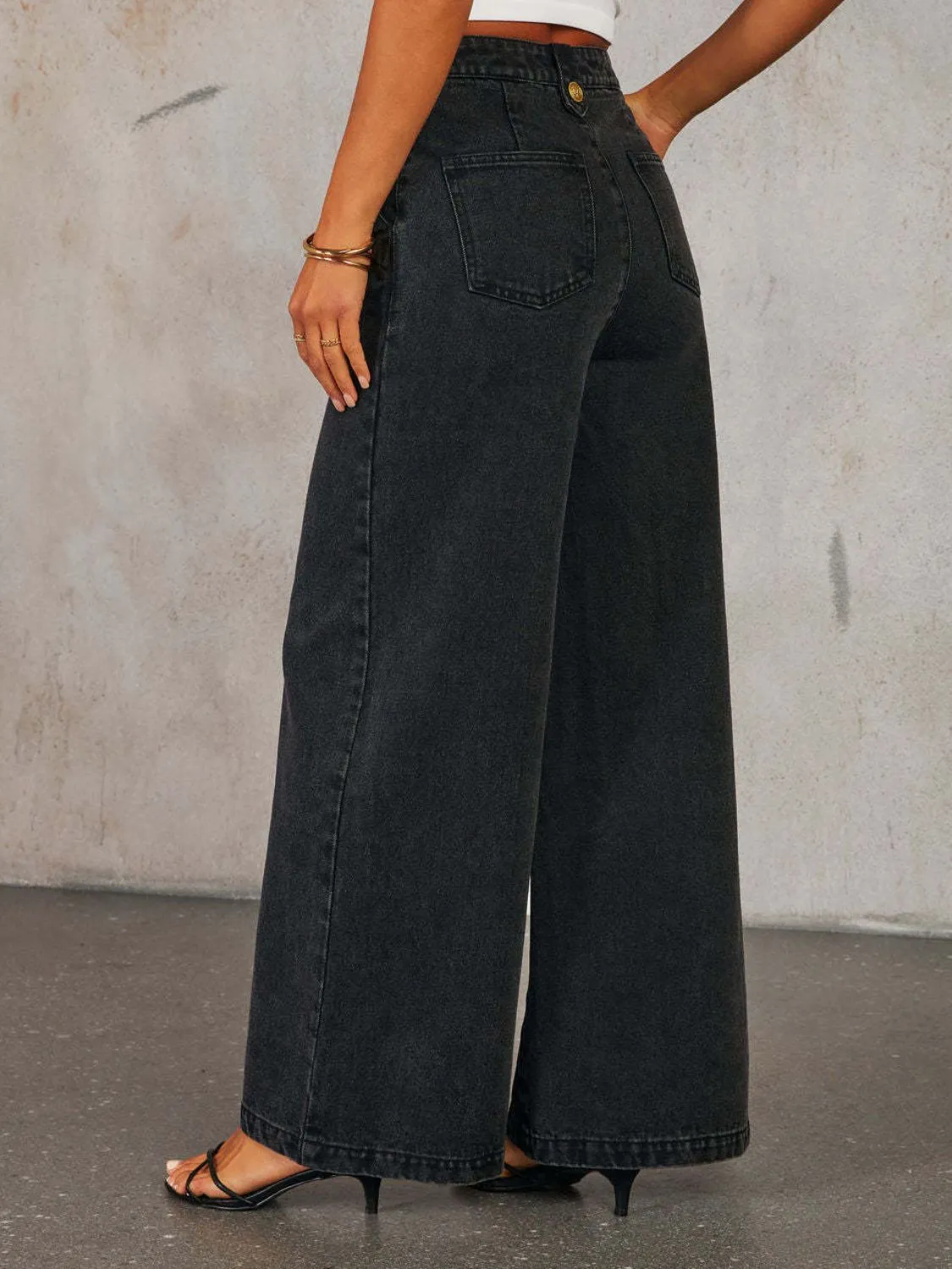 Hazel Blues® |  Button Decor High Rise Wide Leg Jeans