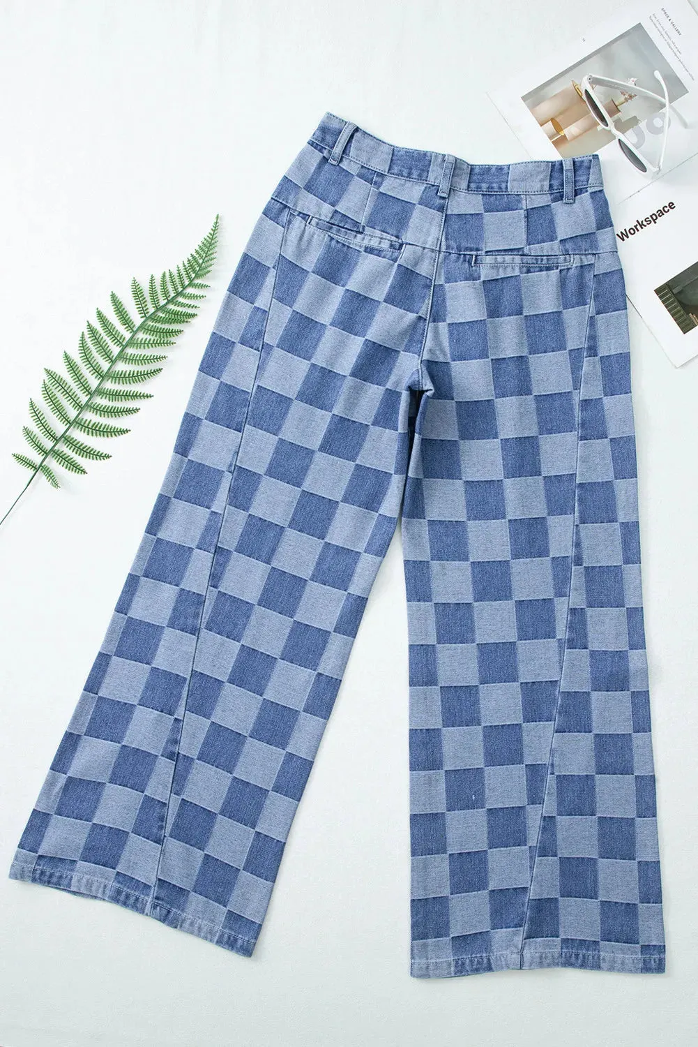 Hazel Blues® |  Checkered Wide Leg Jeans with Pockets