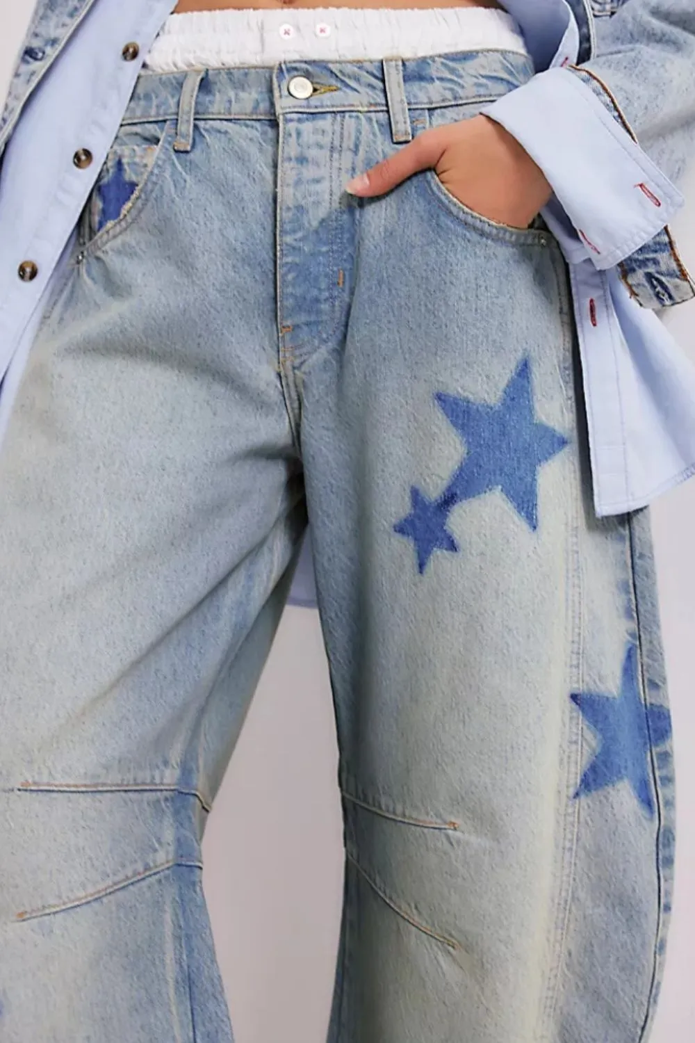 Hazel Blues® |  Contrast Star Wide Leg Jeans