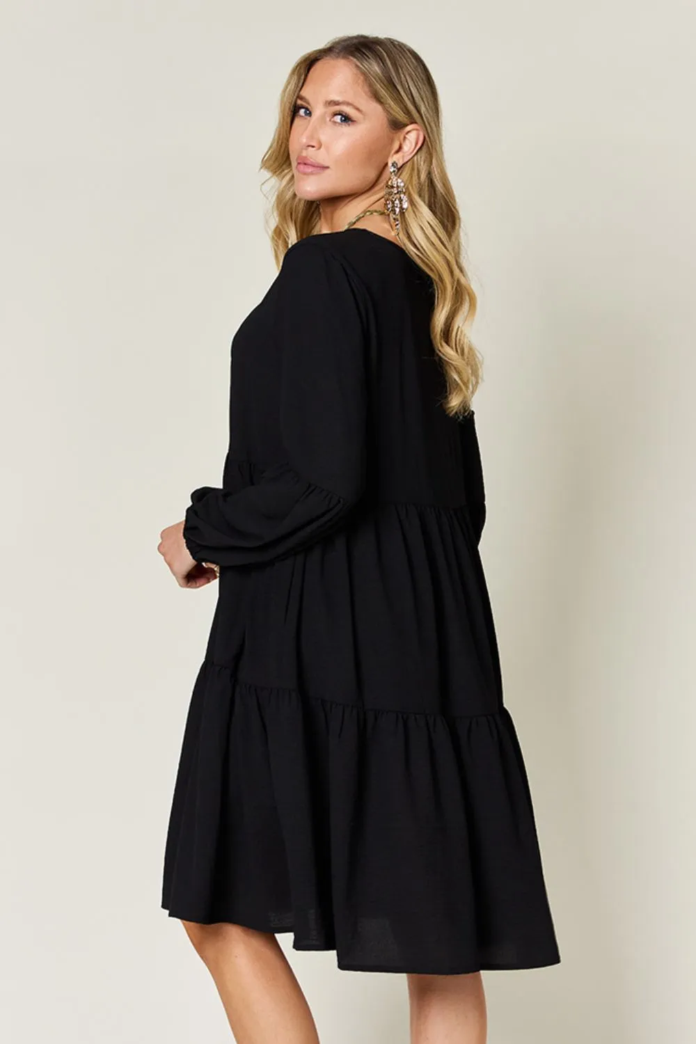 Hazel Blues® |  Double Take V-Neck Balloon Sleeve Tiered Dress with Pockets