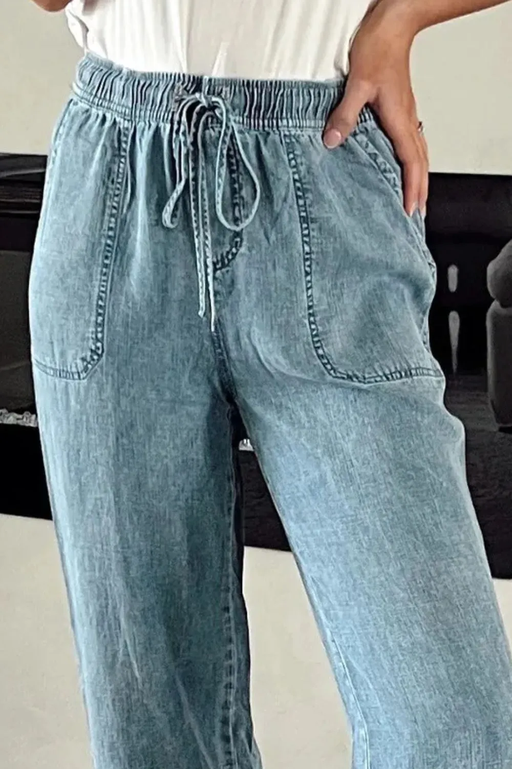 Hazel Blues® |  Drawstring High Waist Jeans with Pockets