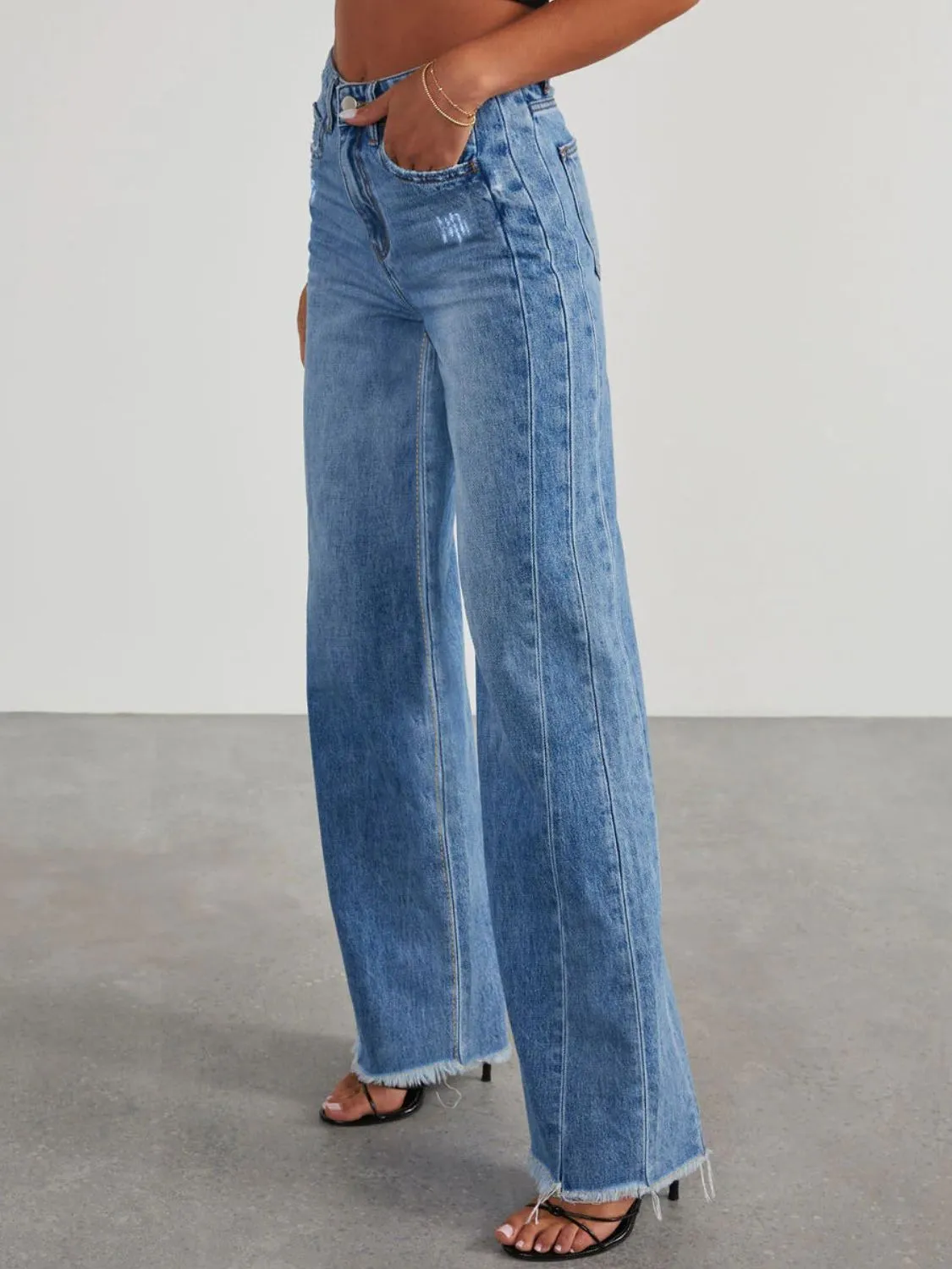 Hazel Blues® |  Raw Hem Wide Leg Jeans
