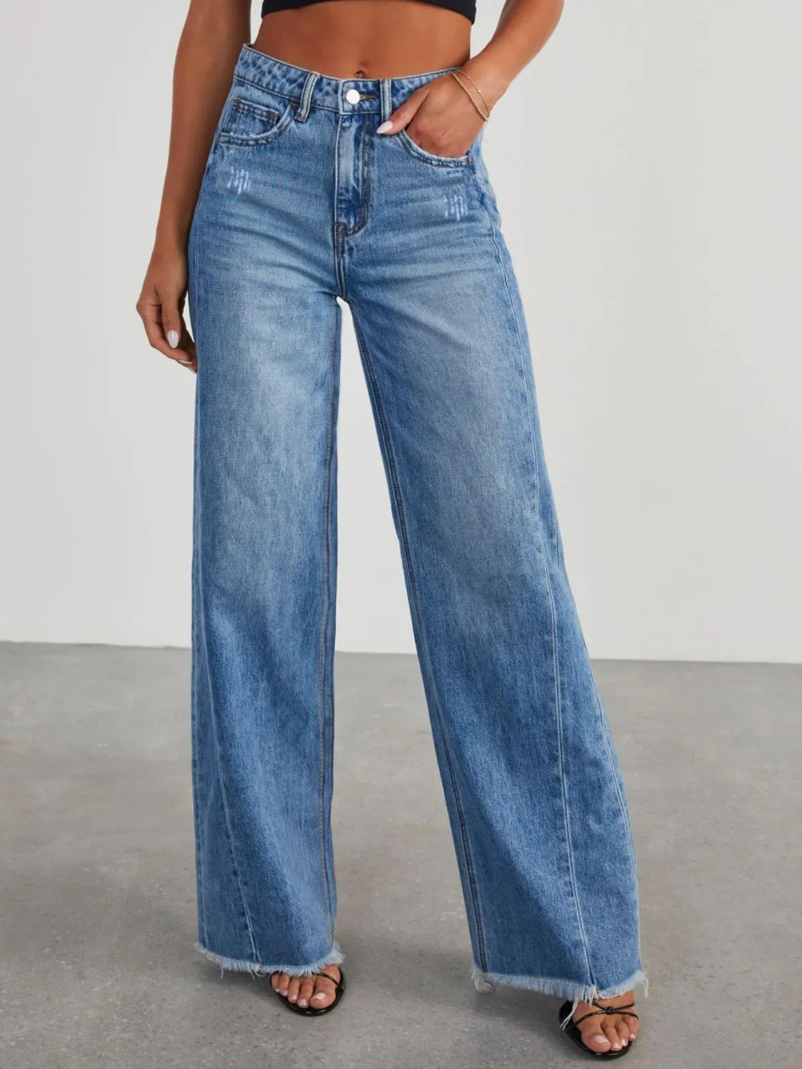 Hazel Blues® |  Raw Hem Wide Leg Jeans