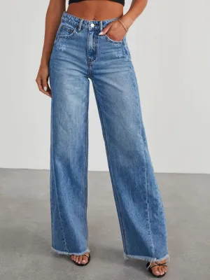 Hazel Blues® |  Raw Hem Wide Leg Jeans