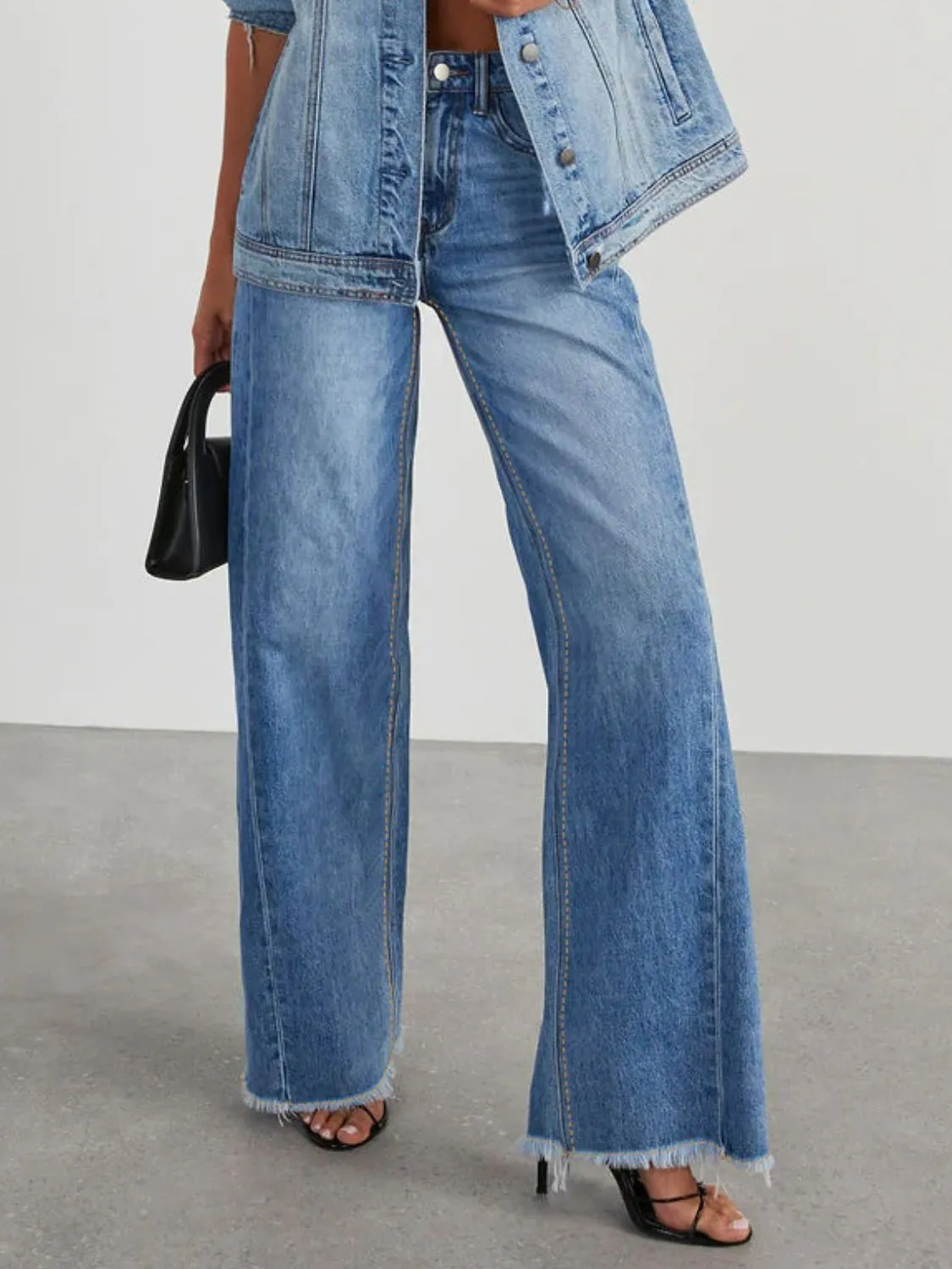 Hazel Blues® |  Raw Hem Wide Leg Jeans