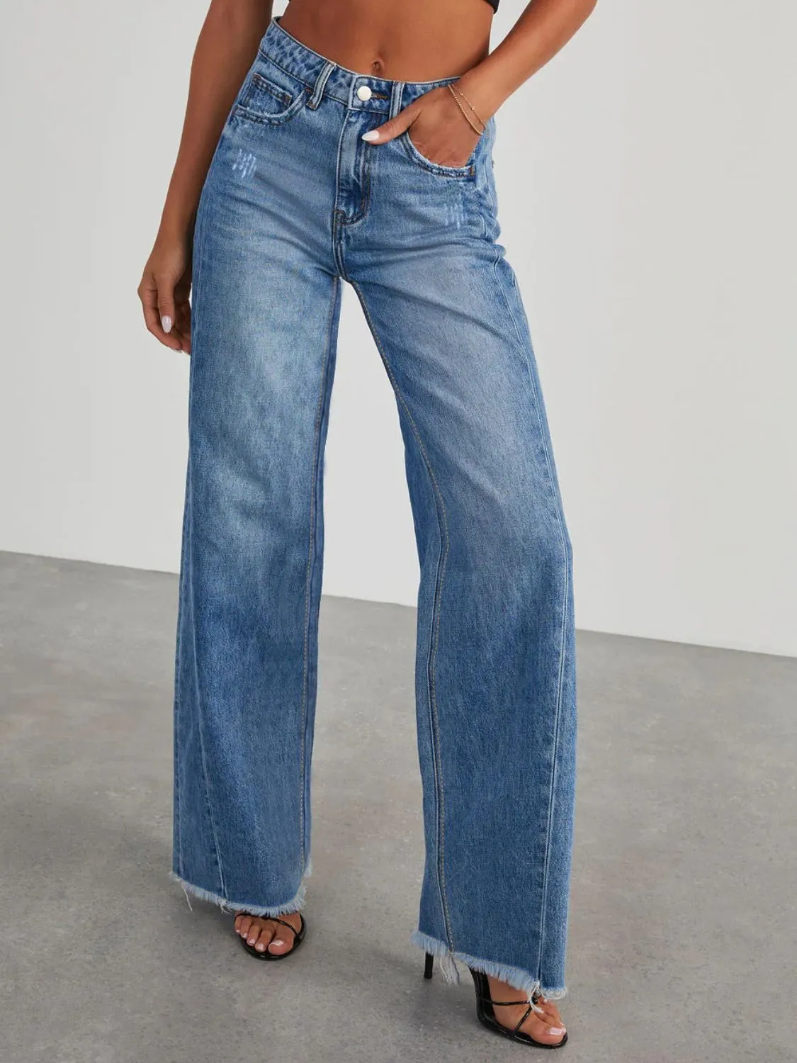 Hazel Blues® |  Raw Hem Wide Leg Jeans