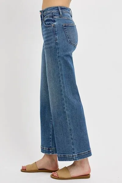 Hazel Blues® | RISEN High Rise Crop Wide Leg Front Yoke Detail Jeans