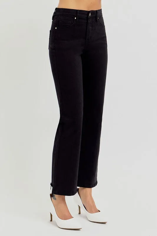 Hazel Blues® | RISEN Tummy Control Elastic Band High Rise Crop Straight Jeans