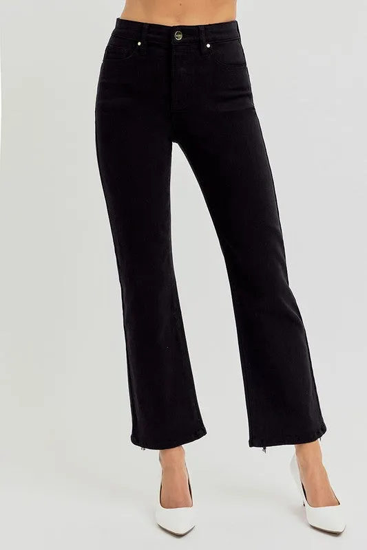 Hazel Blues® | RISEN Tummy Control Elastic Band High Rise Crop Straight Jeans