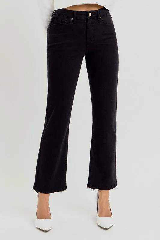 Hazel Blues® | RISEN Tummy Control Elastic Band High Rise Crop Straight Jeans