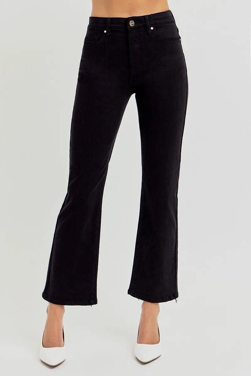 Hazel Blues® | RISEN Tummy Control Elastic Band High Rise Crop Straight Jeans