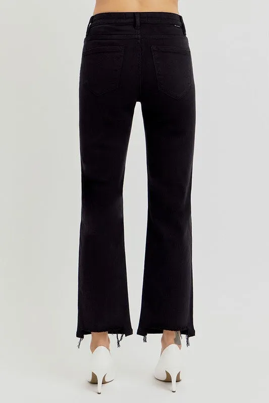 Hazel Blues® | RISEN Tummy Control Elastic Band High Rise Crop Straight Jeans