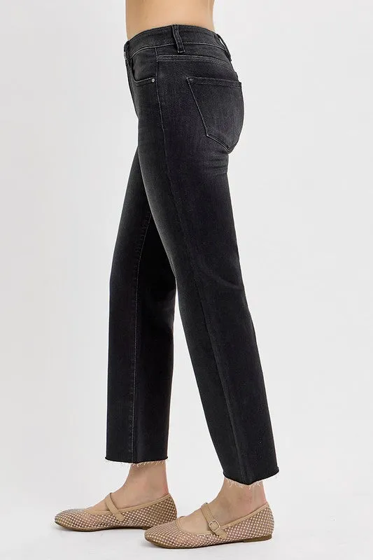 Hazel Blues® |  RISEN Tummy Control Mid Rise Crop Straight Jeans