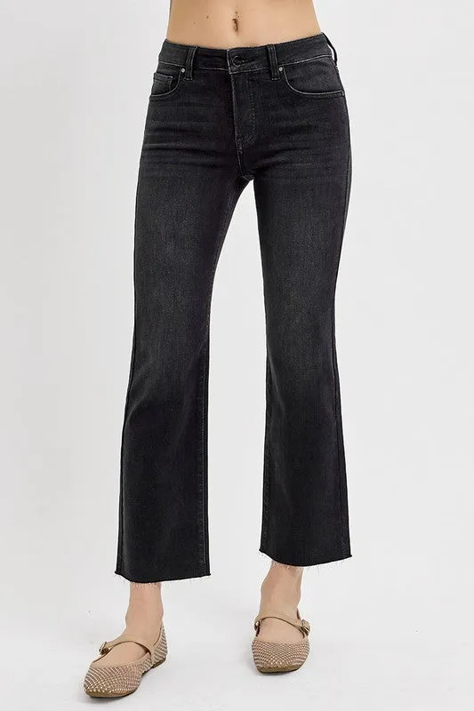 Hazel Blues® |  RISEN Tummy Control Mid Rise Crop Straight Jeans