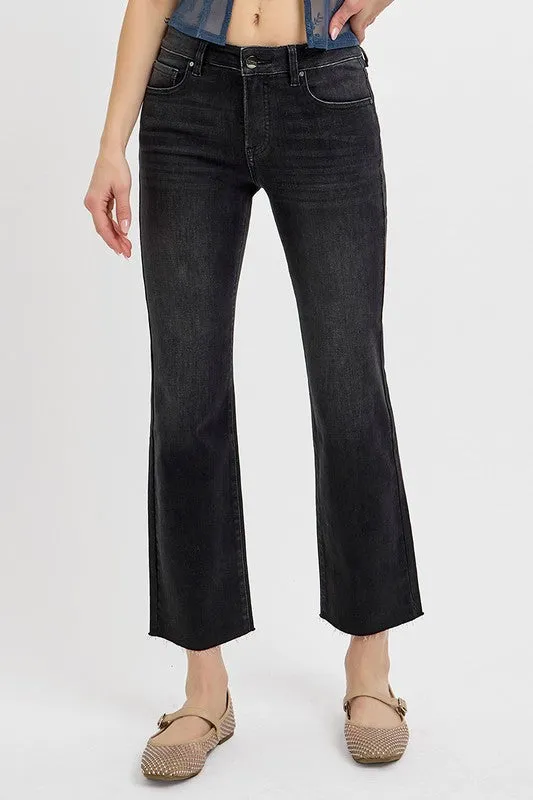 Hazel Blues® |  RISEN Tummy Control Mid Rise Crop Straight Jeans