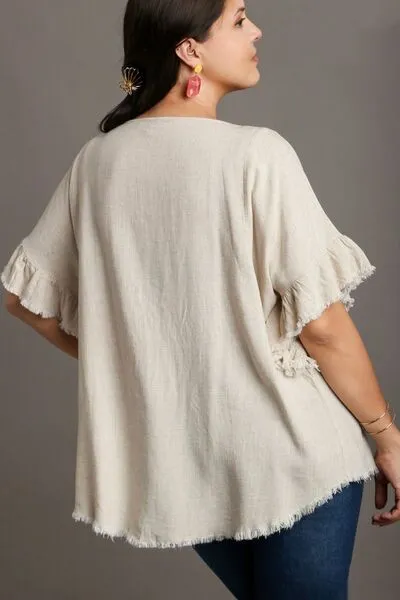 Hazel Blues® | Umgee Raw Hem Ruffle Short Sleeve Blouse