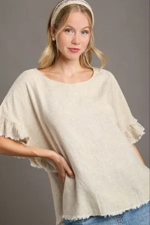 Hazel Blues® | Umgee Raw Hem Ruffle Short Sleeve Blouse