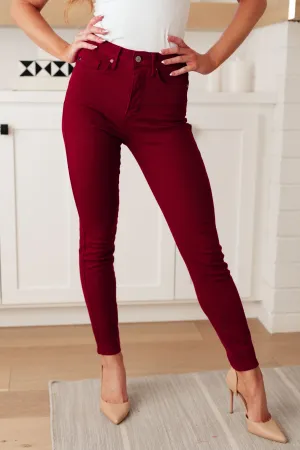 High-Rise Tummy Control Skinny Jeans in Scarlet