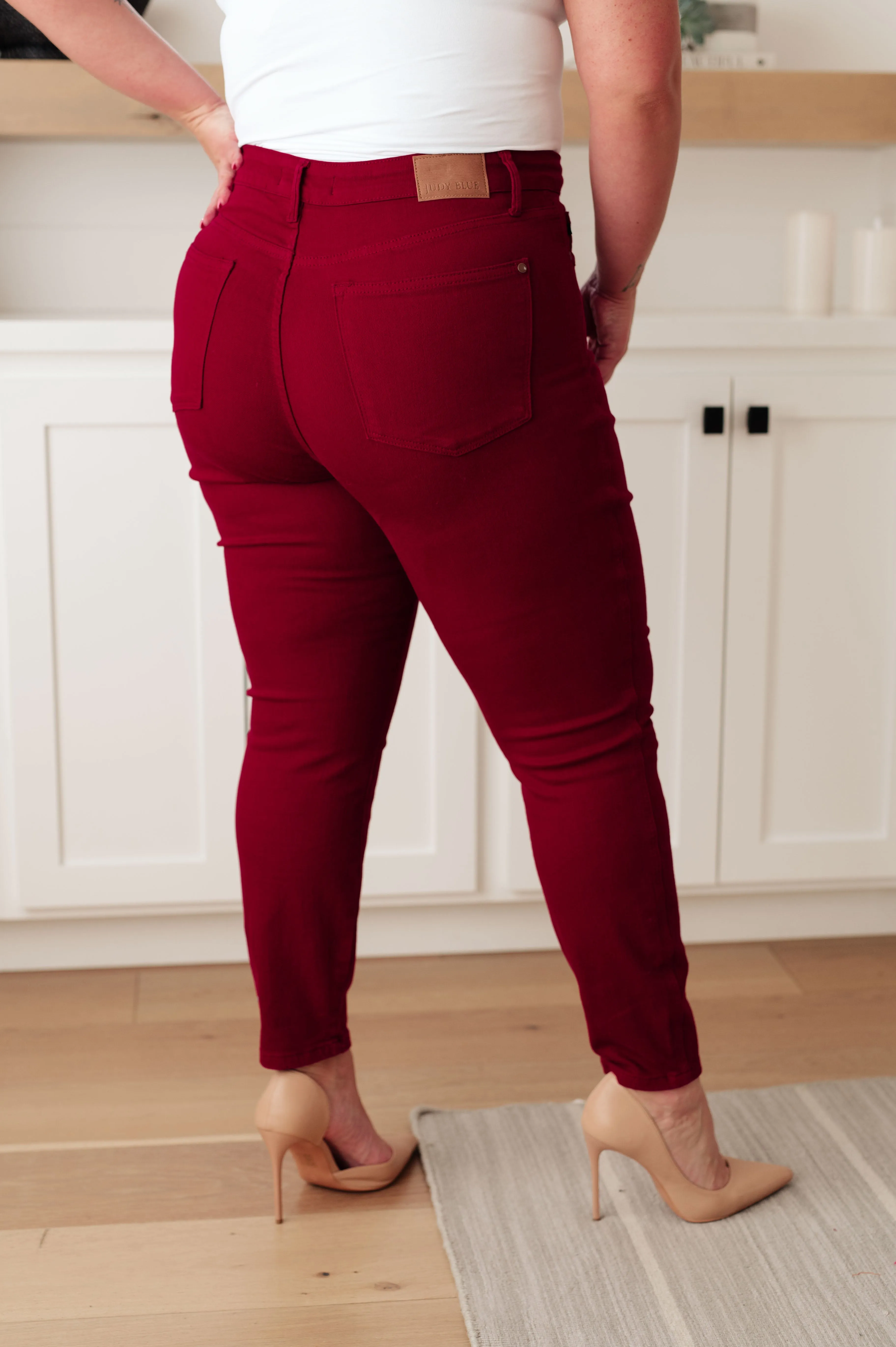 High-Rise Tummy Control Skinny Jeans in Scarlet