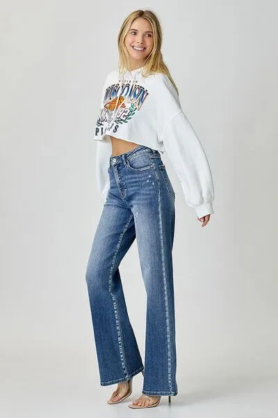 High Waist Jeans with Pockets - Wide Leg