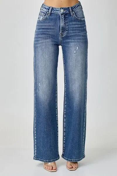 High Waist Jeans with Pockets - Wide Leg
