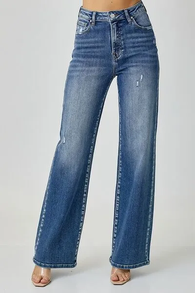 High Waist Jeans with Pockets - Wide Leg
