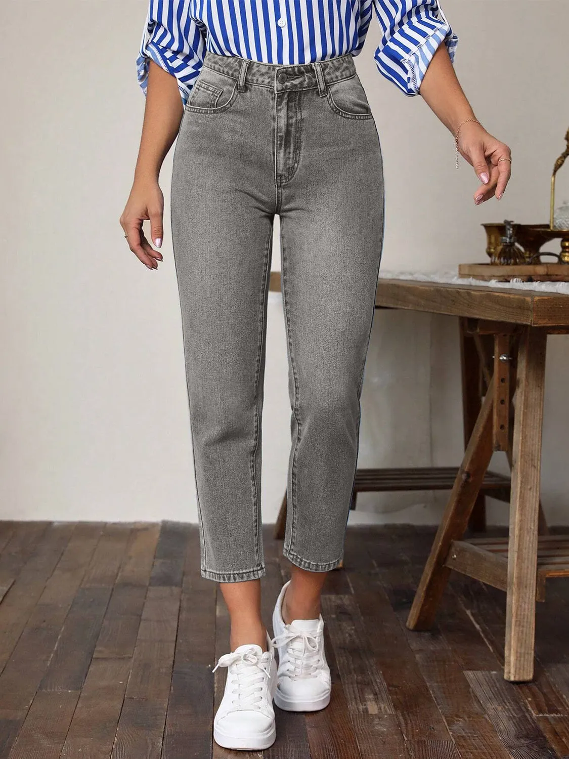 High-Waist Pocketed Denim Jeans for Women