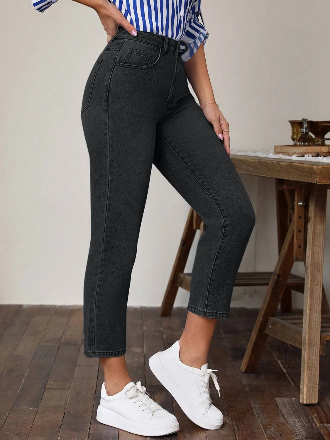 High-Waist Pocketed Denim Jeans for Women