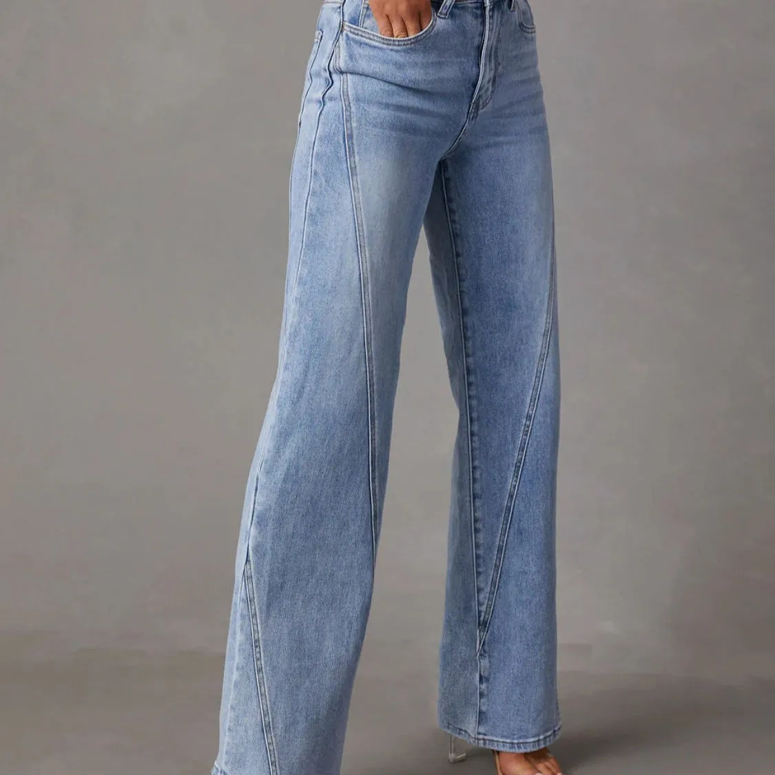 High Waist Straight Jeans with Pockets