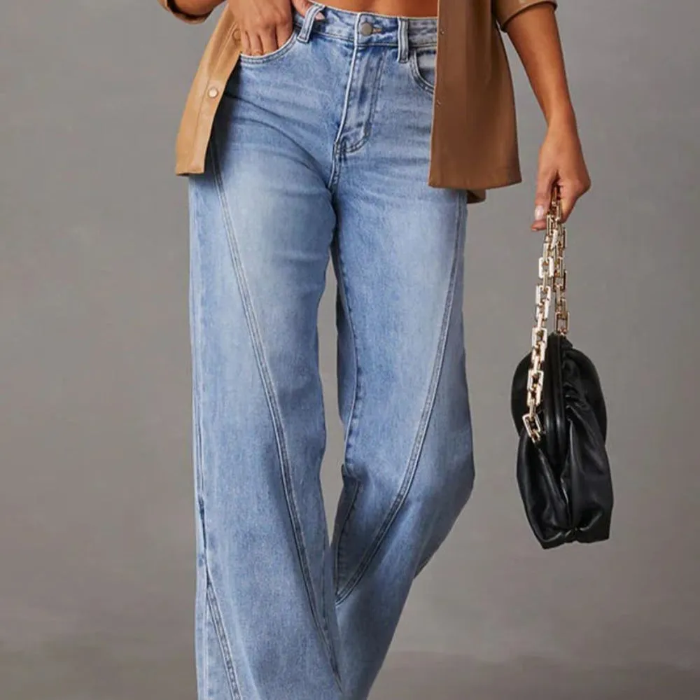 High Waist Straight Jeans with Pockets