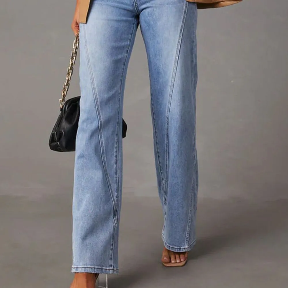 High Waist Straight Jeans with Pockets
