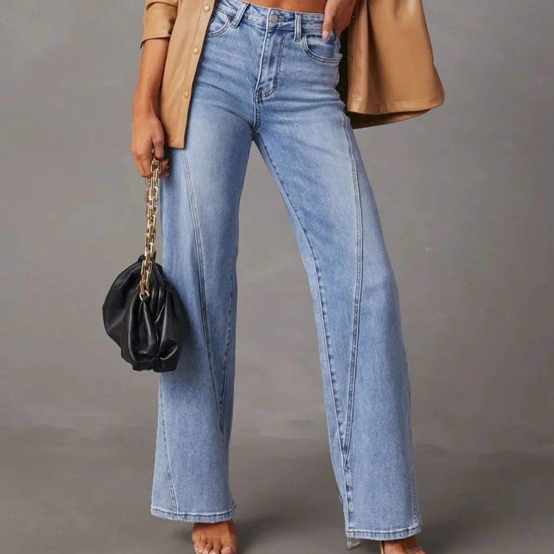 High Waist Straight Jeans with Pockets