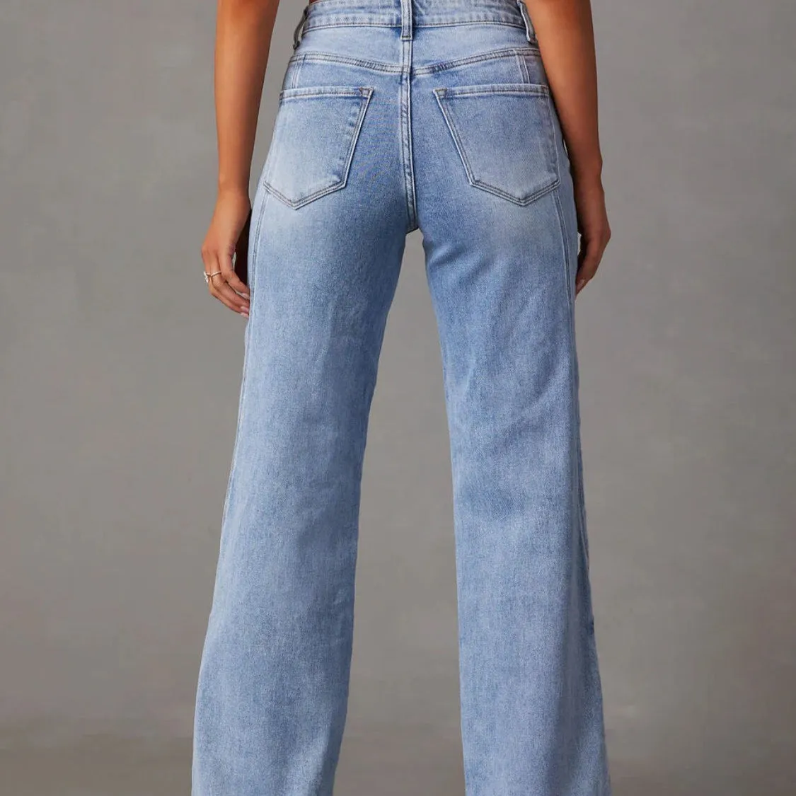 High Waist Straight Jeans with Pockets