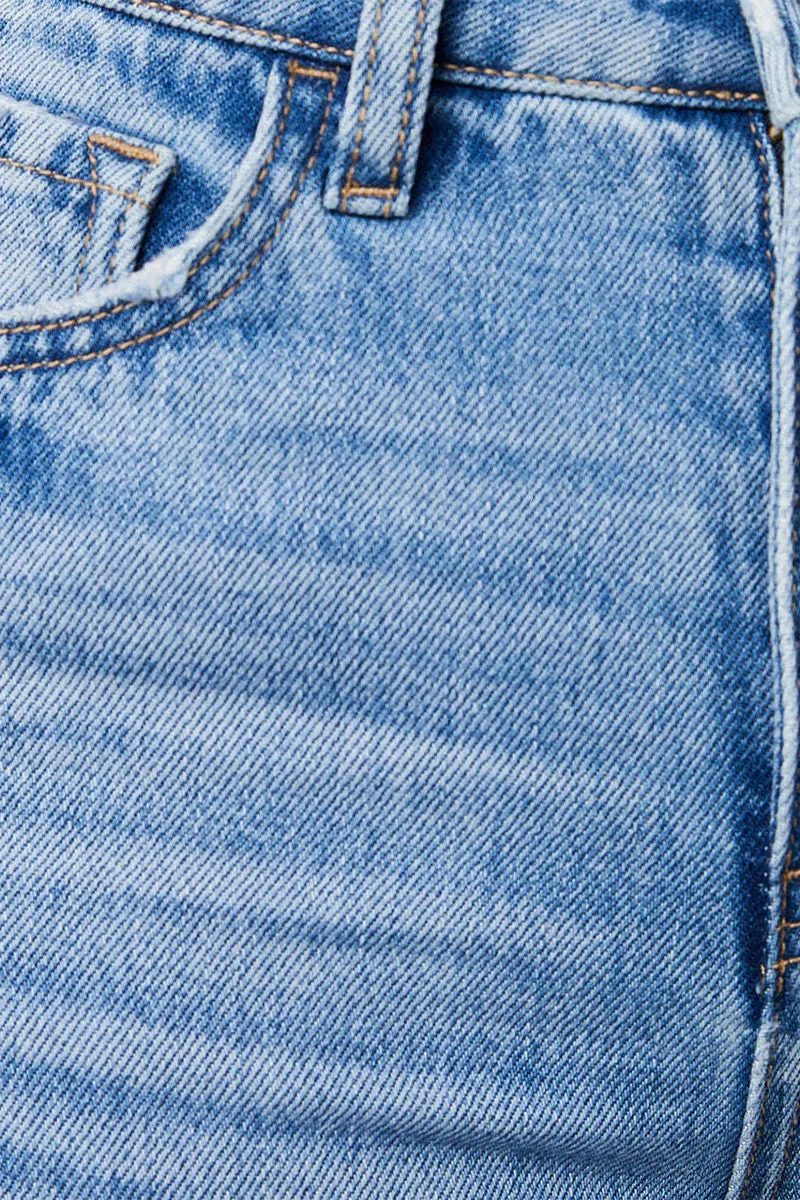 HPZ1078 High-Rise Flare Leg Distressed Hem Jeans Pant