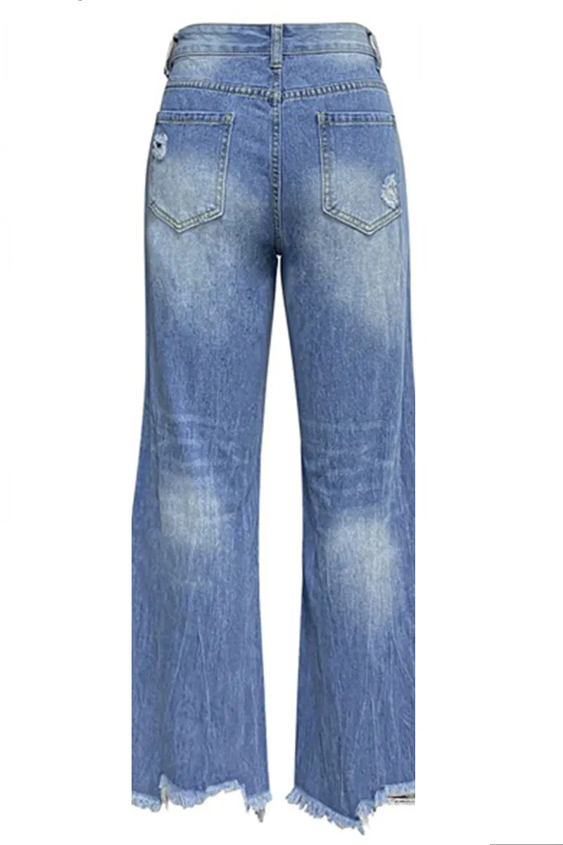 HPZ1078 High-Rise Flare Leg Distressed Hem Jeans Pant
