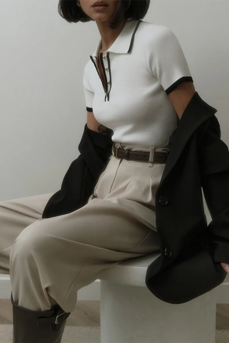HTP1150 Collared Rib-Knit Sweater