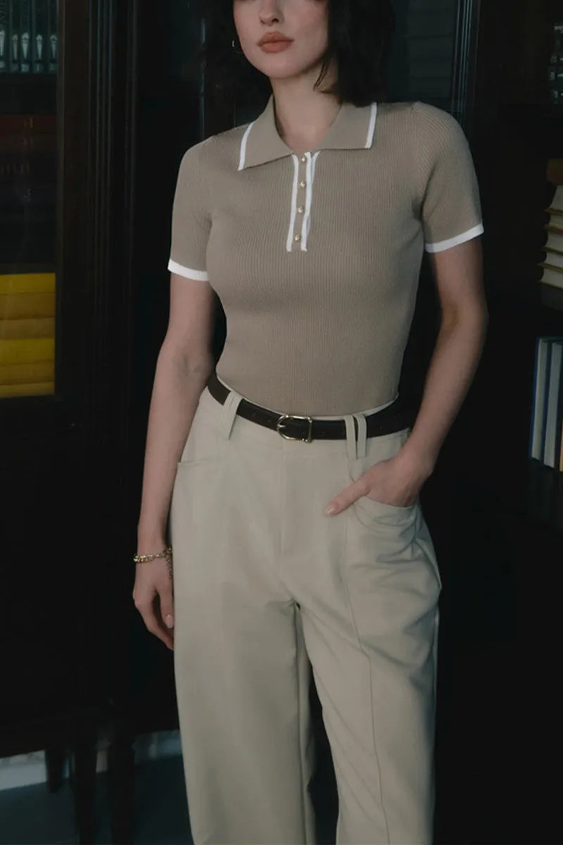 HTP1150 Collared Rib-Knit Sweater