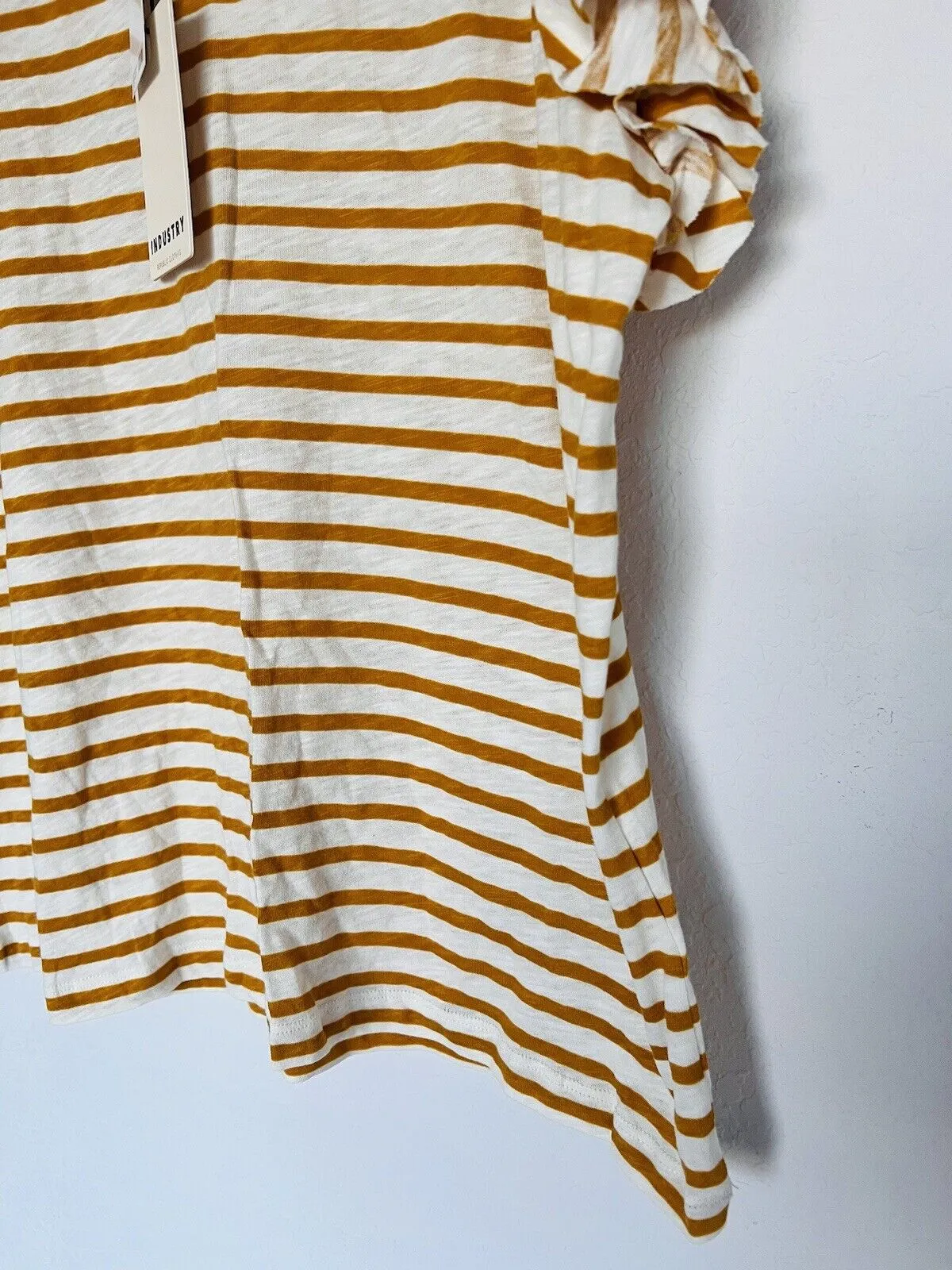 INDUSTRY NWT Womens Striped Flutter Sleeve Pima Cotton Top Sz XL Soft Feminine